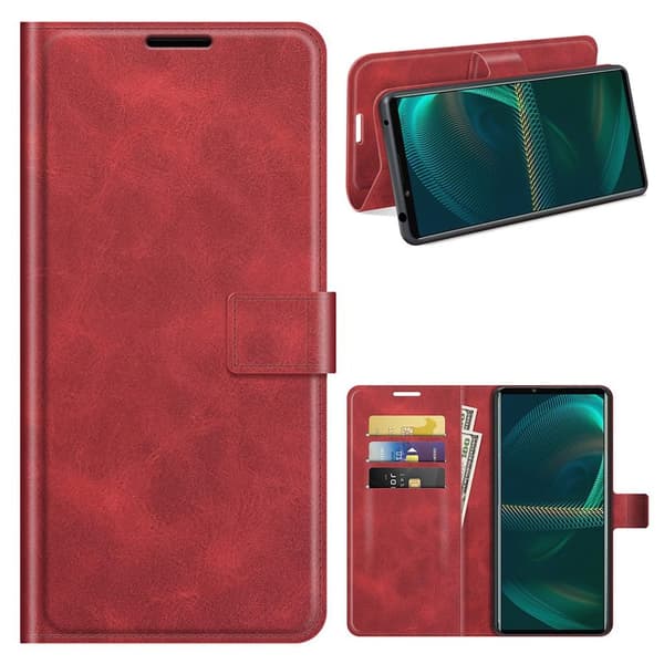 Wallet-style Lær Etui til Sony Xperia 5 III - Rød Red