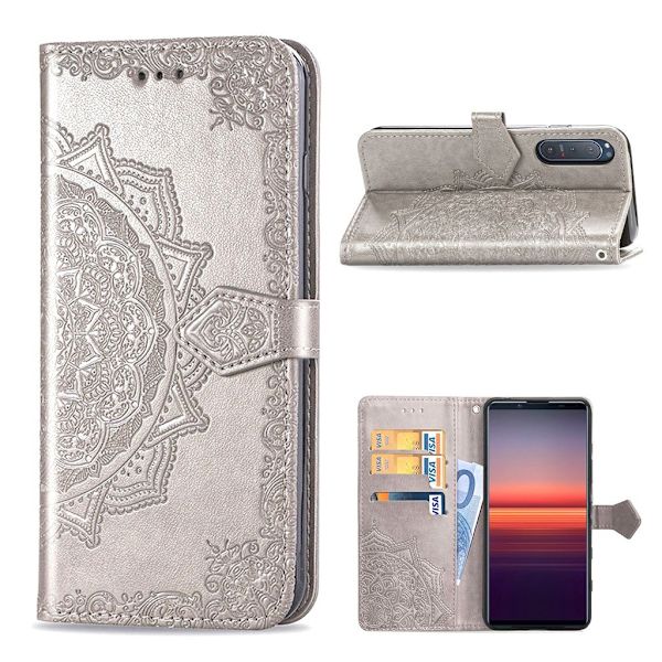 Mandala Sony Xperia 5 II nahkakotelo - Harmaa Silver grey