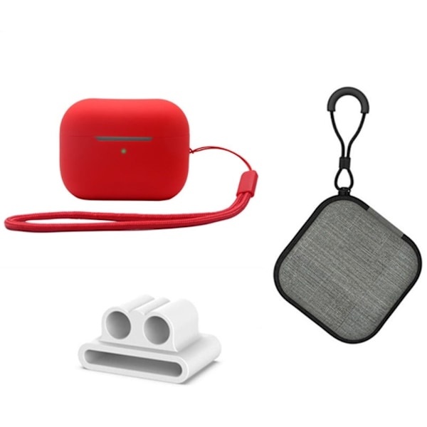 AirPods Pro 2 silikonfodral med förvaringslåda och hållare - Röd Röd