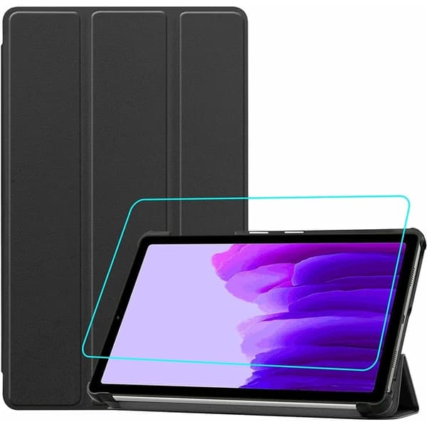 Samsung Galaxy Tab A7 Lite tredubbelt läderfodral med härdat glas Transparent