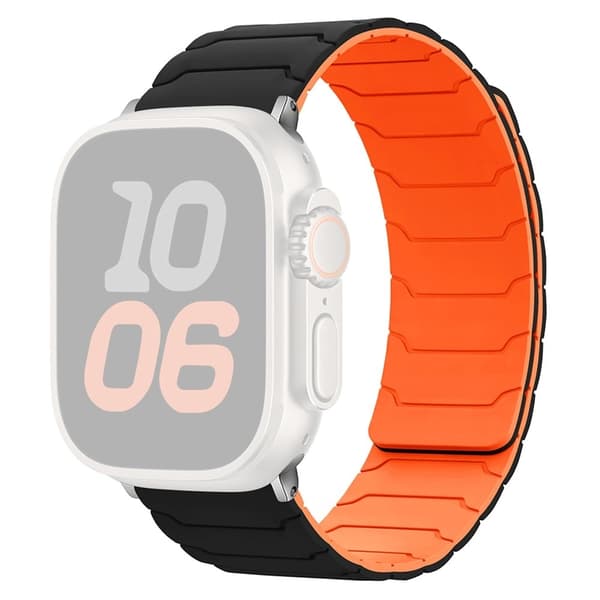 Silikonerem Apple Watch Series 10 46mm Magnetisk bånd - Sort + Orange Orange