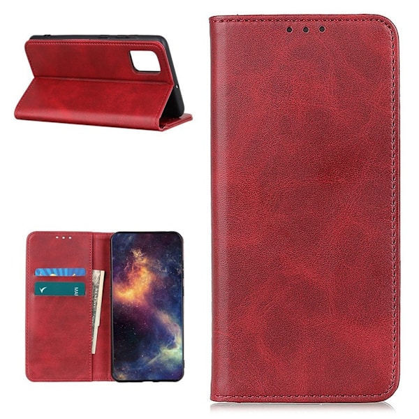 Lompakko-style Aitoa Nahkaa Läppäkotelo For OnePlus 8T - Punainen Red