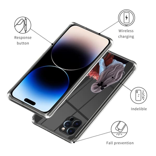 Deco iPhone 14 Pro Max Suojakotelo - Girl With Flower / Left Silver grey