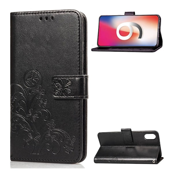 iPhone Xs Max Apila printti kuvioitu synteetti nahkainen lompakko suojakotelo - Musta Black