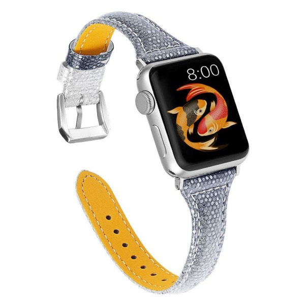 Apple Watch Series 5 44mm tyylikäs aito nahkainen kellonauha - Harmaa Silver grey