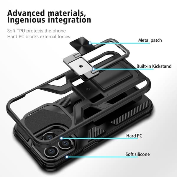 Armor Series Car Mount Kickstand Hybrid Hard Bumpresistent Soft Flexible stødsikkert Protective Case iPhone 13 Pro 6.1 inch - Sort Black