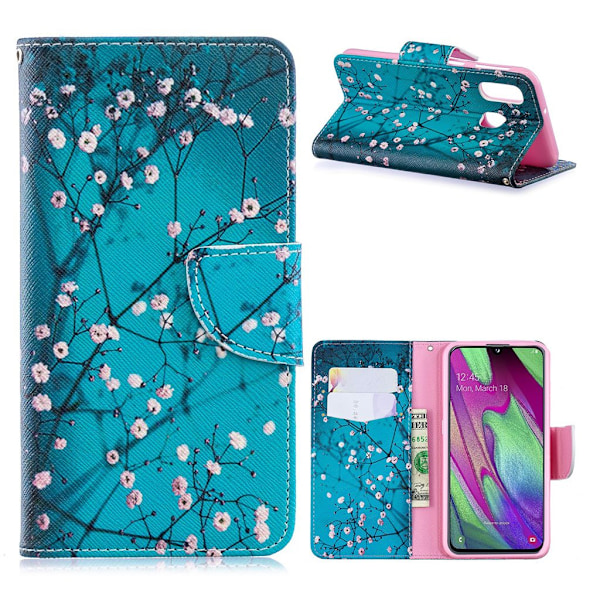 Wonderland Samsung Galaxy A40 flip kotelot - Puu ja Kukat Pink