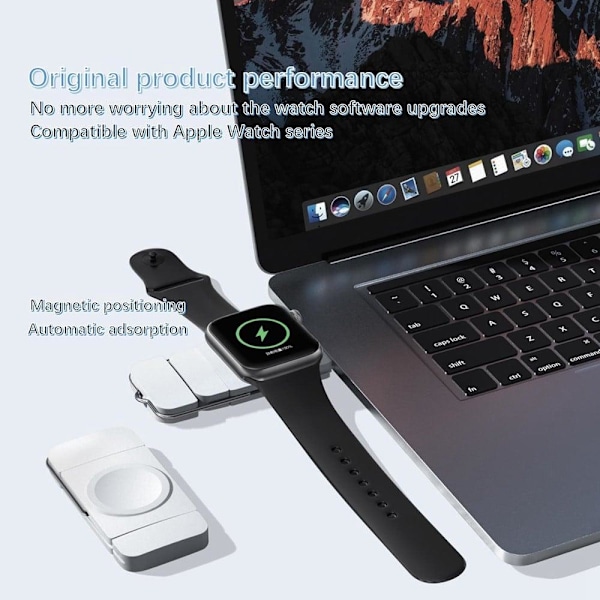 Apple Watch Series 8 (45mm) / (41mm) Type-C og magnetisk USB trådløs uroplader White