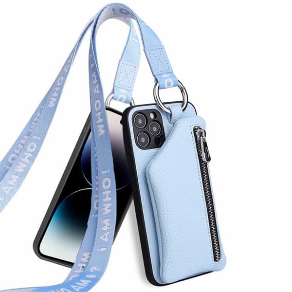 Zipper læderetui med pung til iPhone 14 Pro Max - Babyblå Blue