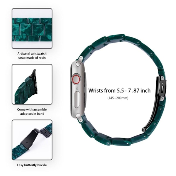 Apple Watch SE 2022 (40mm) 3 helmen hartsityylinen kelloranneke kirkkaalla suojuksella - Mustanvihreä Green