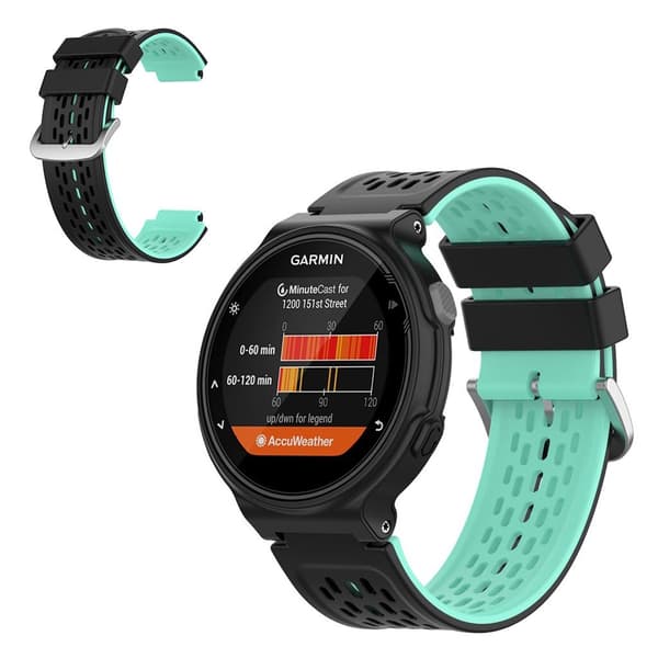 24mm dual-layer silicone watch band for Garmin Forerunner device - Black / Cyan multifärg