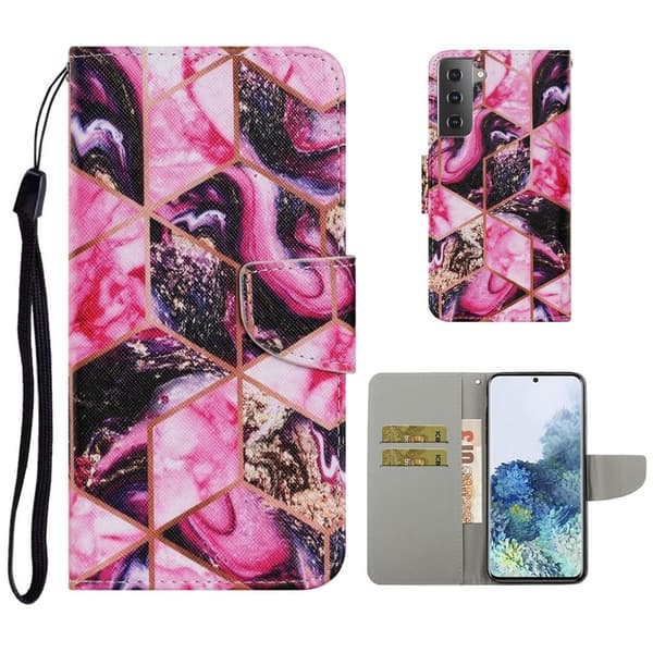 Wonderland Samsung Galaxy S21 Flippetui - Rose / Marbling Mønster Pink