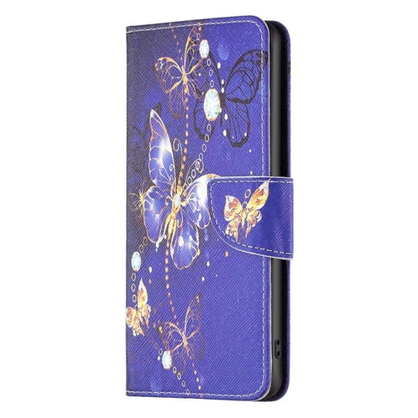 Wonderland iPhone 14 flip etui - Lilla Sommerfugle Purple