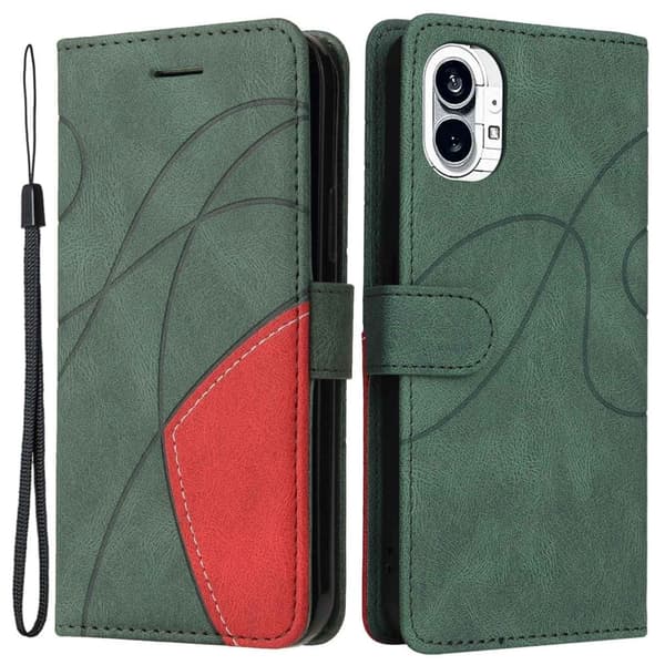 Teksturert læretui med stropp for Nothing Phone (1) - Grønn Green