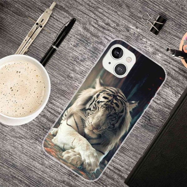 Deco iPhone 14 Plus skal - Vit Tiger Silvergrå