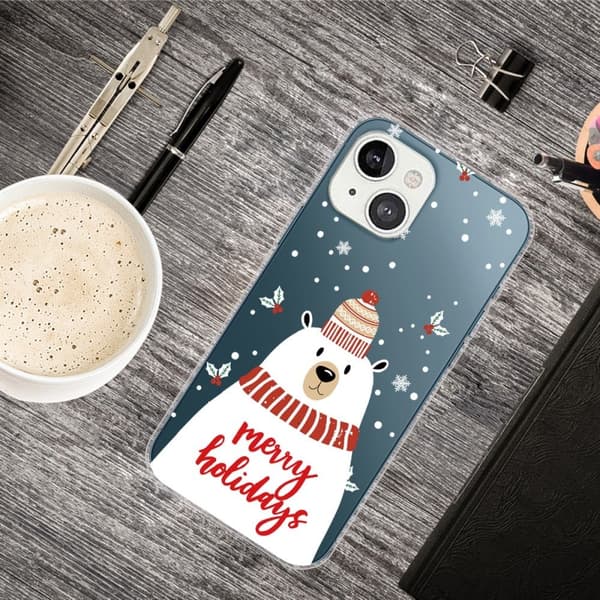 Juleveske til iPhone 14 - Skjerf Hvit Bjørn White