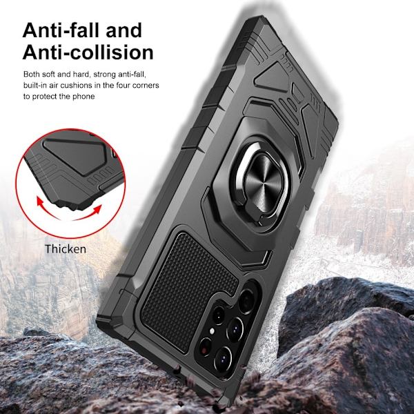 Slidstærkt cover i hård plast med blød inderside og kickstand til Samsung Galaxy S22 Ultra - Sort Black