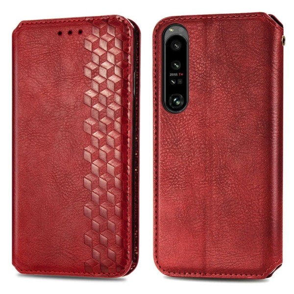 Nahkakotelo With A Stylish Rhombus Imprint For Sony Xperia 1 IV - Punainen Red