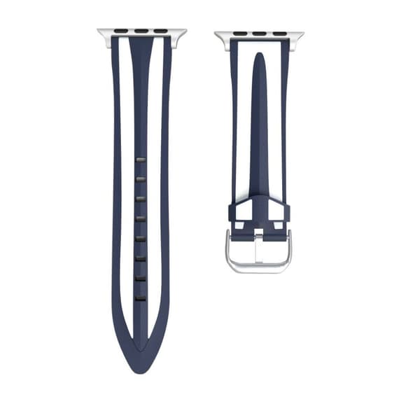 Apple Watch Series 4 44mm dual Striber silikone Urrem - Mørkeblå / Hvid Blue