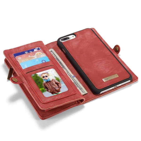 Caseme iPhone 7 Plus / 8 Plus PC etui i spaltelæder med flere rum - Rød Red