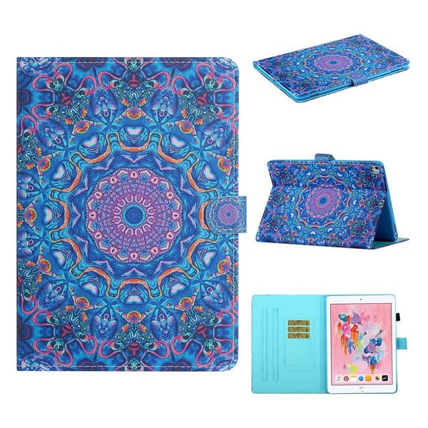 iPad 10.2 (2019) trendy mønstered læder flip etui - Lilla Kaleidoscope Multicolor