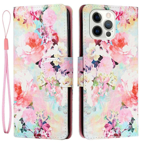 Wonderland iPhone 14 Pro Max flip etui - Akvarelblomst Pink