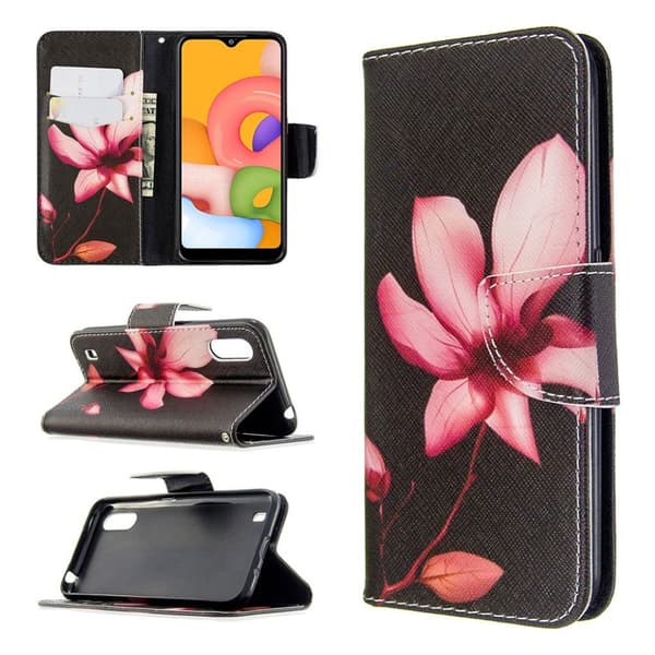 Wonderland Samsung Galaxy A01 flip deksel - røde blomster Red