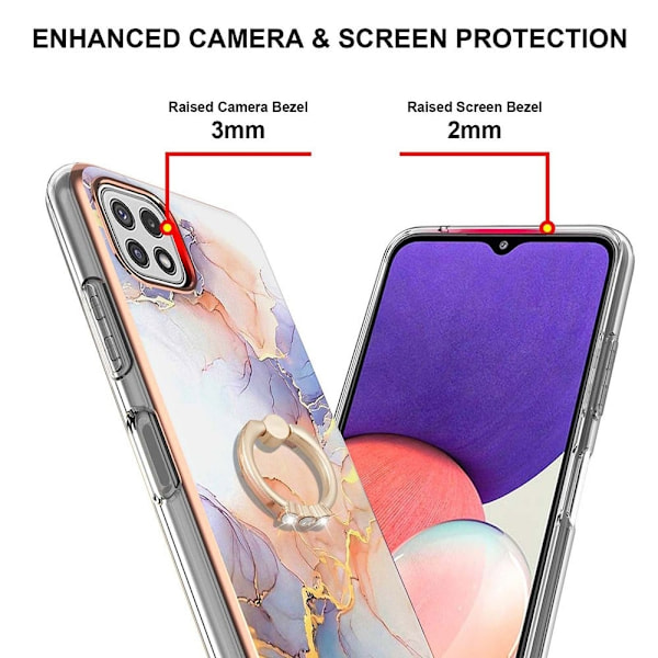 Marble Patterned Suojakuori With Ring Holder For Samsung Galaxy A22 5G - Milky Way Marble White Multicolor