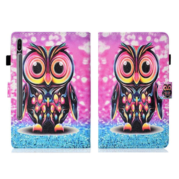 Samsung Galaxy Tab S7 Printing Lær Flippetui - Ugle Multicolor