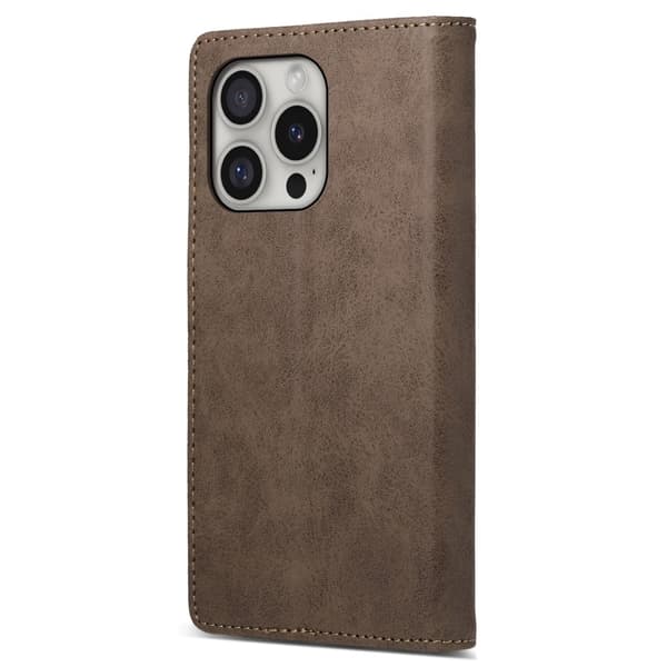 DF-05 iPhone 16 Pro Etui med pung RFID Blocking Vegansk Læder Phone Cover - Brun Brown