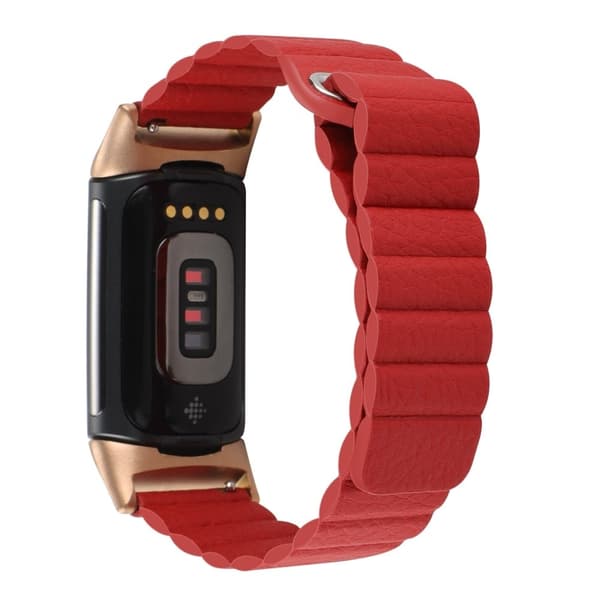 Fitbit Charge 5 klokkerem i ekte skinn - Rød Red