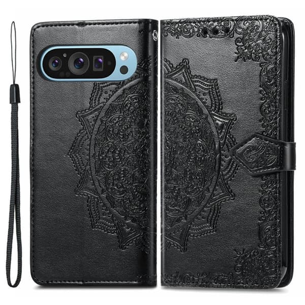 Mandala Google Pixel 9 Pro XL etui i lær - Svart Black