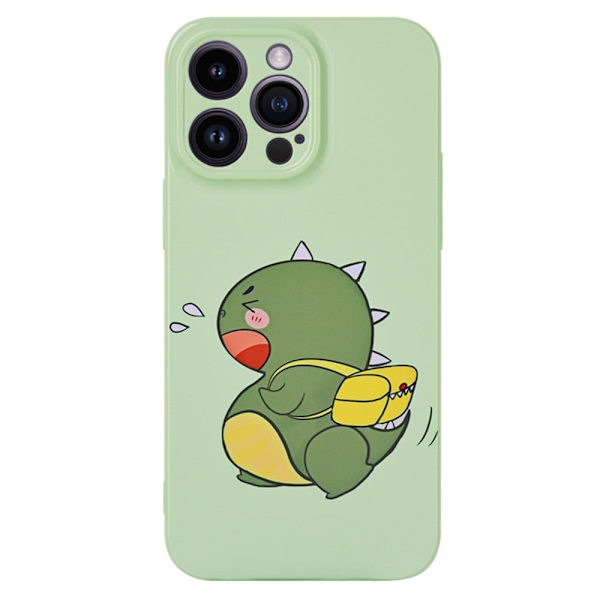 iPhone 14 Pro Max søtt tegneseriemønsterdeksel - Dinosaur Green