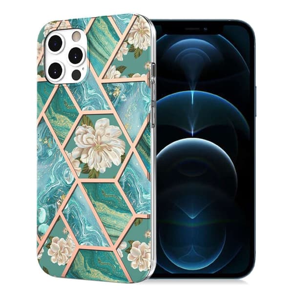 Marmormotiv iPhone 12 Pro / iPhone 12 skal - Grön Marmor / Blomma Grön