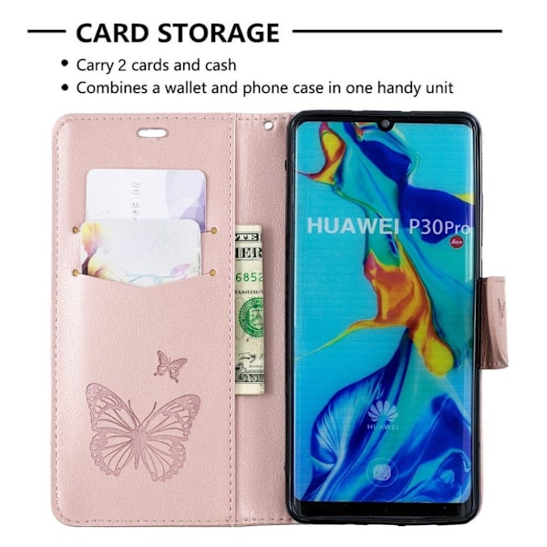 Butterfly läder Huawei P30 Pro fodral - Rosa Rosa