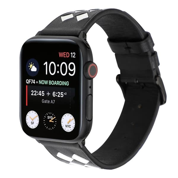 Apple Watch Series 4 44mm vævet ægte læder Urrem - Sort / Hvid White