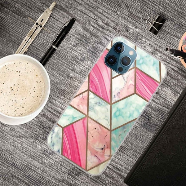 Marmormotiv iPhone 14 Pro skal - Färgglad Marmorplatta multifärg