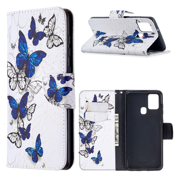 Wonderland Samsung Galaxy A21s Flip Etui - Blå Sommerfugle Blue