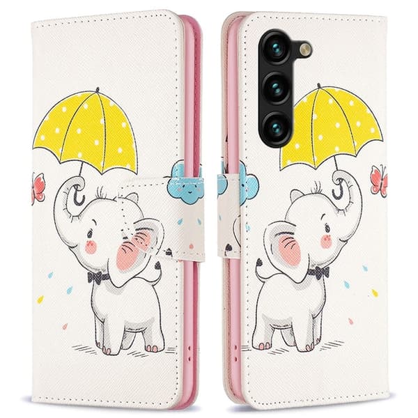 Wonderland Samsung Galaxy S24 Plus flip etui - Paraply Og Elefant Pink