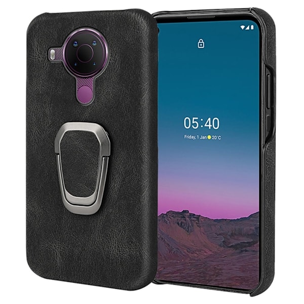 Stødsikkert lædercover med oval kickstand til Nokia 5.4 - Sort Black