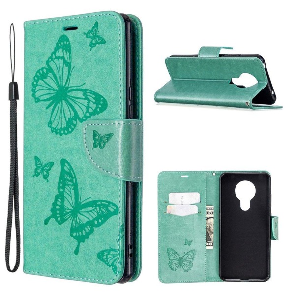 Butterfly läder Nokia 5.3 fodral - Grön Grön