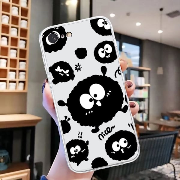 iPhone 16e-etui Blødt, fleksibelt telefonbagcover med mønsterprint - Sort Øjeæble Black