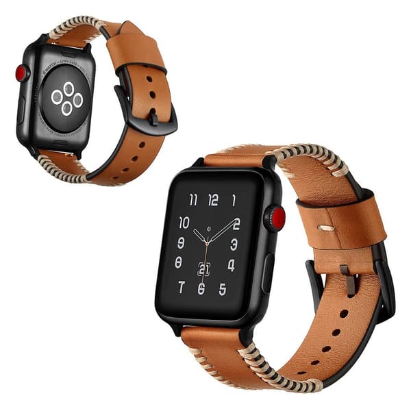 Apple Watch Series 5 44mm cool ridge läderarmband - Gul Gul
