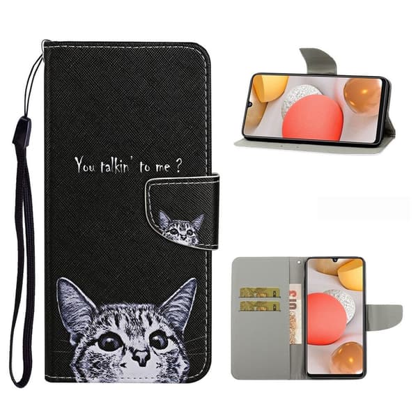 wonderland Samsung Galaxy A42 5G flip etui - kat og Letters Silver grey