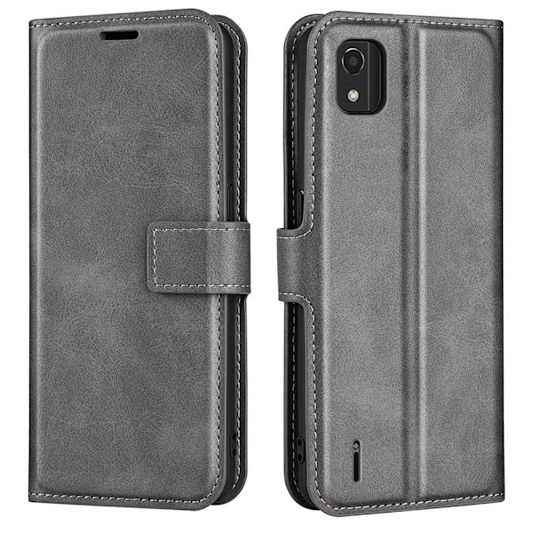 Hållbart konstläder Nokia C2 2nd Edition fodral med plånbok - Silver/Grå Silvergrå