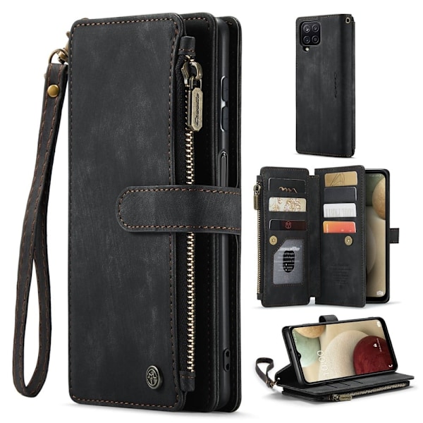 CaseMe Samsung Galaxy A12 5G etui med lynlås og pung - Sort Black