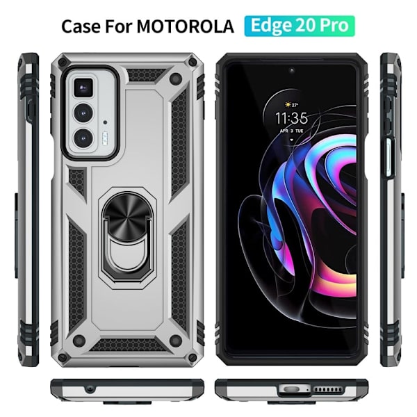 Ringbeskyttelsesetui til Motorola Edge 20 Pro - Sølv Silver grey