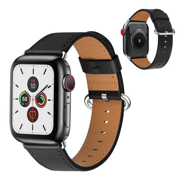 Apple Watch Series 5 / 4 44mm urrem i ægte læder - Sort Black
