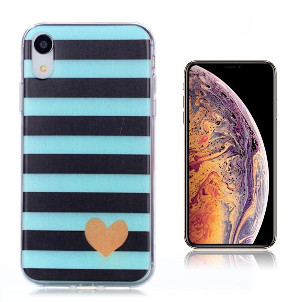 Ultratyndt mønstret softcase til iPhone Xs Max - Blå Og Sorte Striber Multicolor
