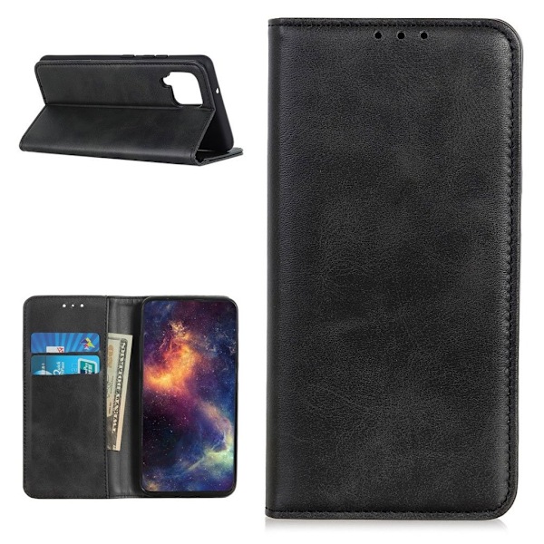 Wallet-style ægte Læder Flipcase til Samsung Galaxy A12 5G - Sort Black